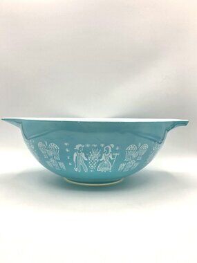 Vintage Pyrex 4Qt Mixing Bowl #444 Turquoise Blue Cinderella Amish Butterprint